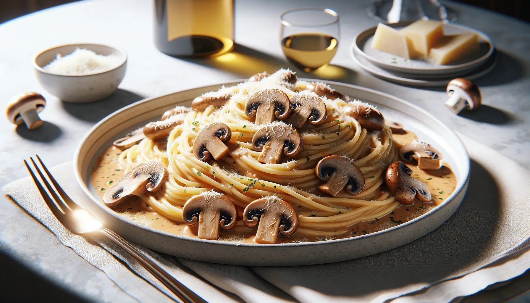 Спагетти со сливочно-грибным соусом (из шампиньонов)