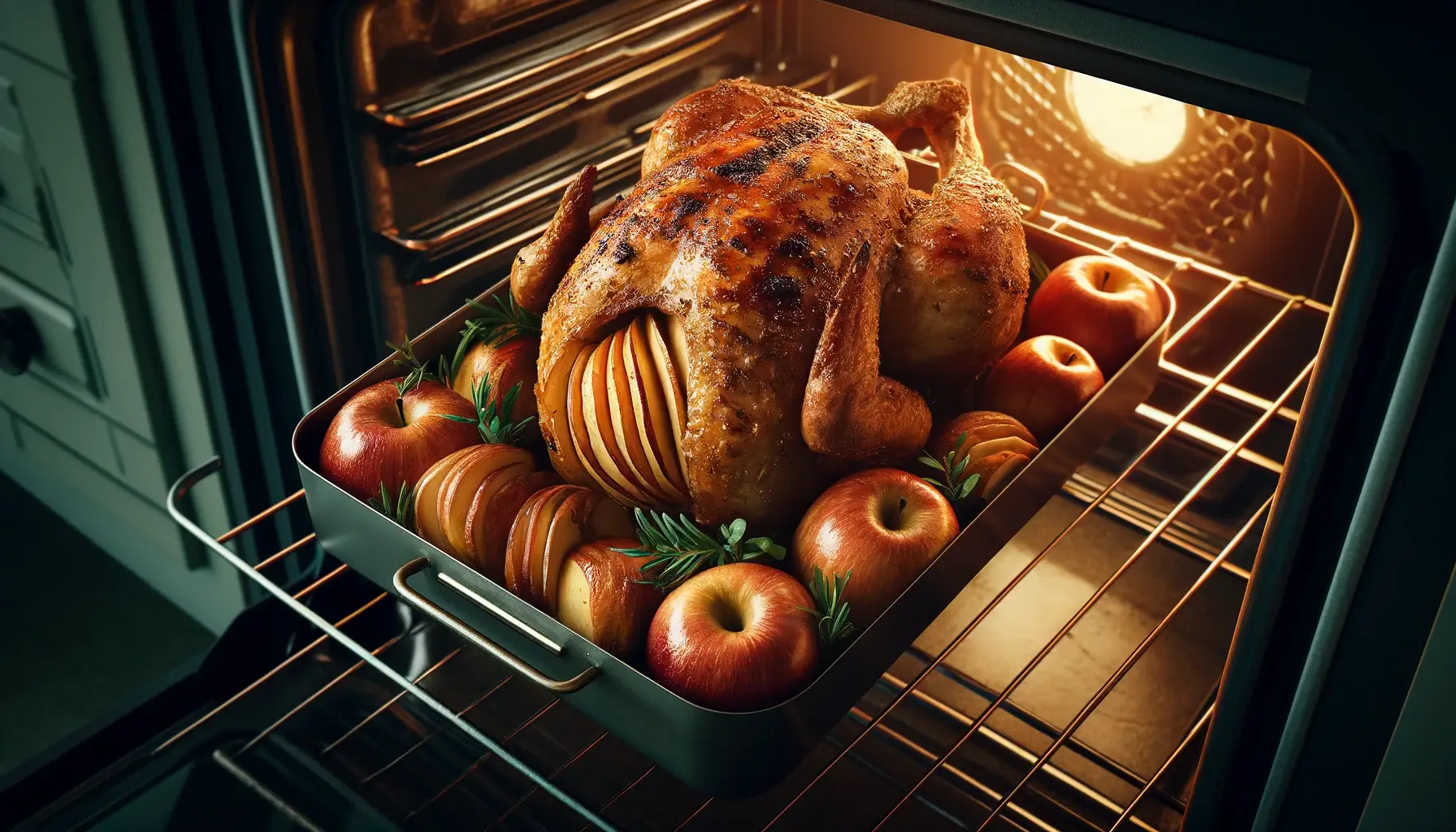 Курица с яблоками и картошкой в духовке целиком